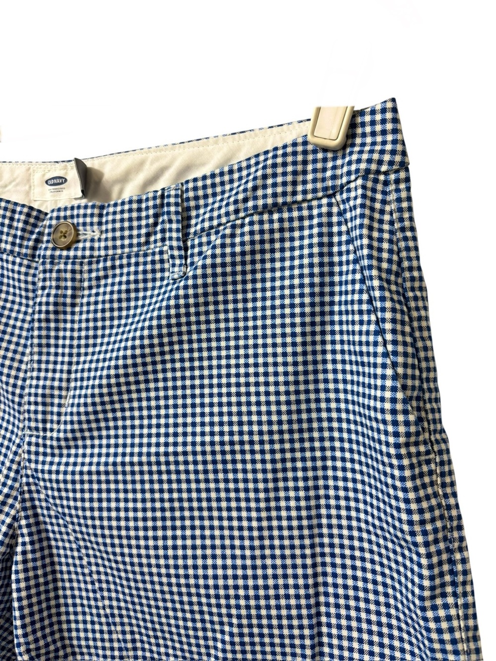 Old Navy blue white gingham cotton chino everyday mid rise summer shorts size 8 - Picture 4 of 14
